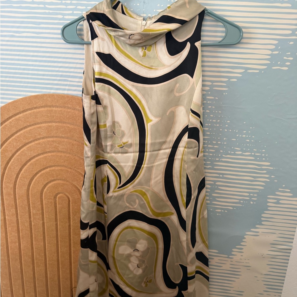 Banana Republic Sleeveless Midi Dress in Sage, Black and Lime Accent